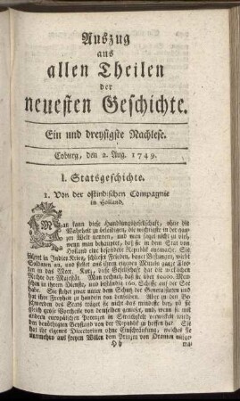 Ein und dreysigste Nachlese. Coburg, den 2. Aug. 1749.