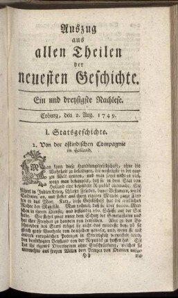 Ein und dreysigste Nachlese. Coburg, den 2. Aug. 1749.
