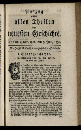 XXVIII. Stück. Cob. den 7. Julii, 1756.