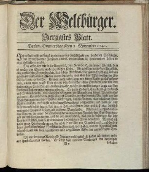 Vierzigstes Blatt. Berlin, Donnerstags den 2. November 1741.