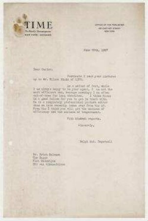 Brief von Ralph Mc Allister Ingersoll, TIME, New York an Erich Salomon