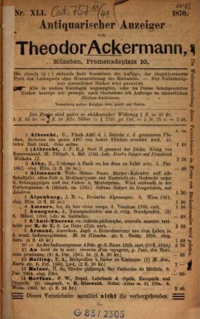 Antiquarischer Anzeiger. 41. 1870