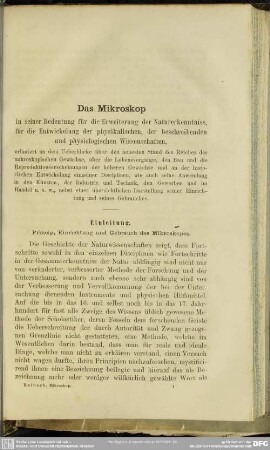 Einleitung. Princip, Einrichtung und Gebrauch des Mikroskopes