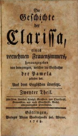 Die Geschichte der Clarissa, eines vornehmen Frauenzimmers, 2