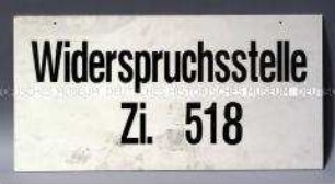 Schild "Widerspruchsstelle" aus dem Arbeitsamt Berlin-Kreuzberg