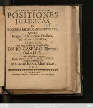 Positiones Iuridicas, Ex Materia Iuris Consuetudinarii