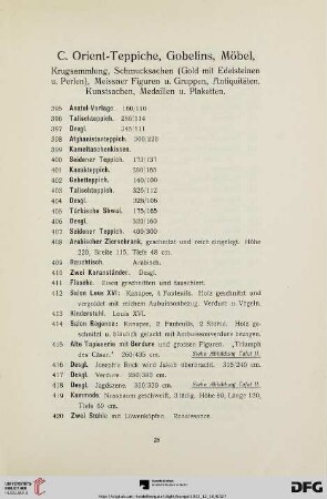 C. Orient-Teppiche, Gobelins, Möbel (Nr. 395-1016)