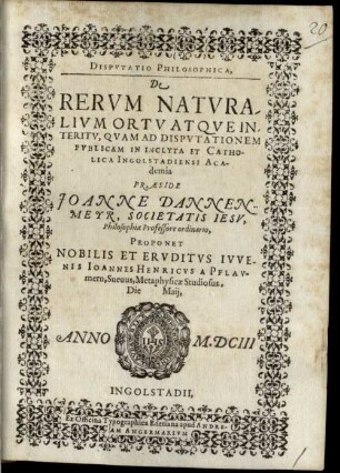 Disputatio Philosophica de rerum naturalium ortu atque interitu