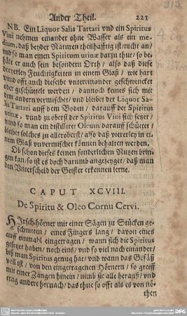 CAPUT XCVIII. De Spiritu & Oleo Cornu Cervi.