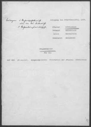 Züttlingen: Pfarrbericht 1935