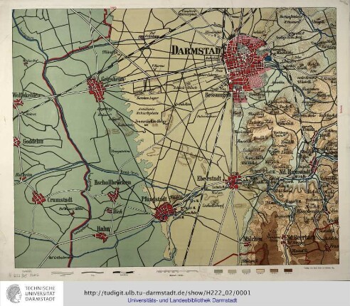 [Große Umgebungskarte von Darmstadt in Höhenschichtendarstellung]. Maßstab 1: 20.000. Bl. 2: Darmstadt. Gießen: Roth, 1895