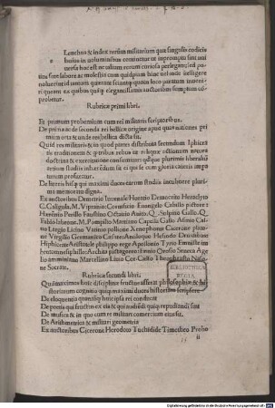 De re militari : mit Vorrede des Autors an Sigismundus Pandulfus Malatesta. Mit Widmungsbrief und Gedicht an Sigismundus Pandulfus Malatesta von Paulus Rhamnusius dem Älteren, Verona 15.10.1482. Mit Gedicht von Dante Alighieri Terzo