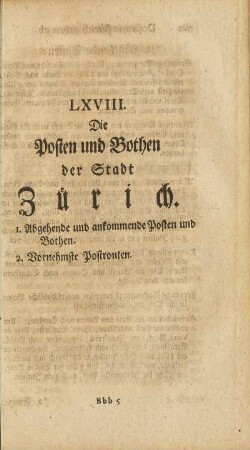 LXVIII. Die Posten und Bothen der Stadt Zürich.