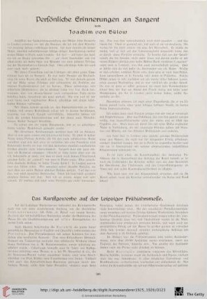 Das Kunstgewerbe auf der Leipziger Frühjahresmesse / Kunstausstellungen / Kunstauktionen / Aus der Museumswelt / Amerikas Kunstleben / Englische Kunstschau / Wilhelm Kuhner / Anzeigen