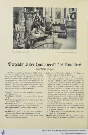 Verzeichnis der Hauptwerke des Künstlers.