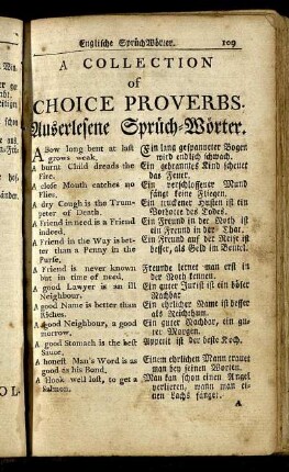 A collection of choice proverbs. / Auserlesene Sprüch-Wörter.