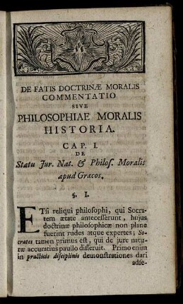 Commentatio De Fatis Philosophiae Moralis.