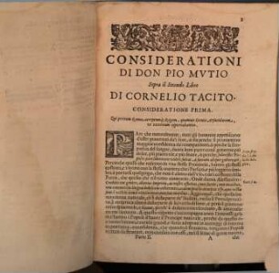 Considerationi Sopra Il ... Libro Di Cornelio Tacito Di Don Pio Mvtio Milanese .... 2