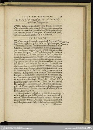 DIVISIO [...] IN ASIAM, Aphricam, Europam, [...].