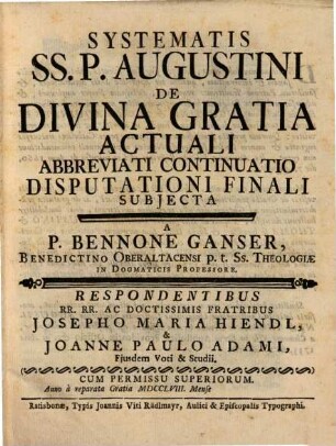 Systematis SS. P. Augustini de divina gratia actuali abbreviati continuatio