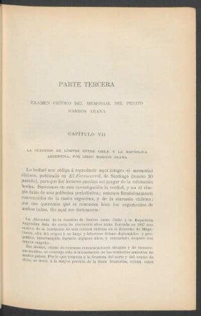 Capítulo VII - La cuestión de límites entre Chile y la República Argentina, por Diego Barros Arana