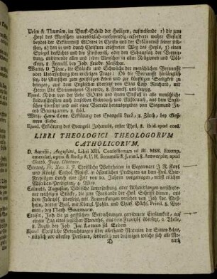 Libri Theologici Theologorvm Catholicorvm.