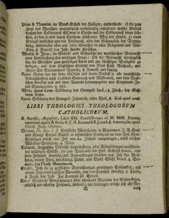 Libri Theologici Theologorvm Catholicorvm.