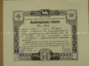 Konfirmationsschein von Hans Pohle (späterer Ehemann von Ingeborg Thomas) - Familiennachlass