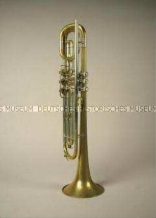 Tenor-Trompete (Tief-B-Stimmung) mit drei Drehventilen, ohne Mundstück, mit originalem Instrumentenkoffer