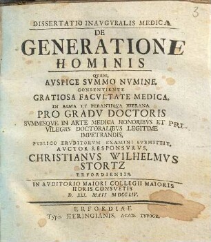 Dissertatio inauguralis medica de generatione hominis