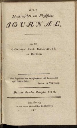 Neues Medicinisches und Physisches Journal.[...]Dritter Bandes Zweytes Stück.