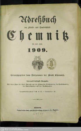 52.1909: Adressbuch der Fabrik- und Handelsstadt Chemnitz : ein Wegweiser für Einheimische u. Fremde