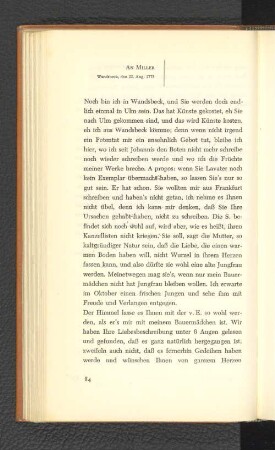 An Miller Wandsbeck, den 22. August 1775