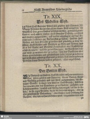 Tit. XIX. Des Pedellen Eyd