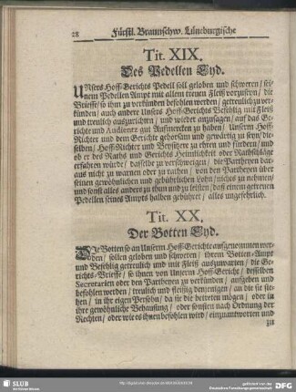 Tit. XIX. Des Pedellen Eyd