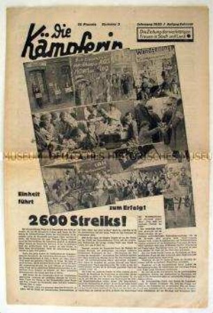 Illustrierte kommunistische Wochenzeitung "Die Kämpferin" u.a. über Streiks im Jahr 1932 und zum Internationalen Frauentag