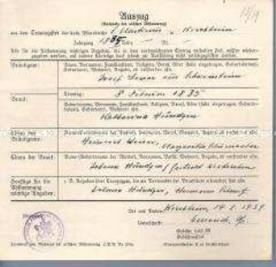 Auszug aus einem Trauregister - Familienkonvolut