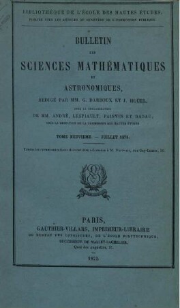 9: Bulletin des sciences mathématiques et astronomiques