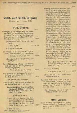 202. und 203. Sitzung. Dienstag den 11. Januar 1921