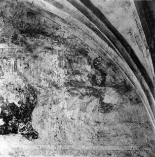 Anbetung der Könige : Anbetung der Könige. Fresko (um 1516). Detail. Kals am Großglockner, Pfarrkirche Sankt Rupert