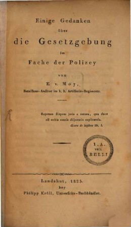 Einige Gedanken über Gesetzgebung im Fache der Polizey