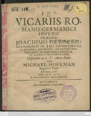 De Vicariis Romano-Germanici Imperii