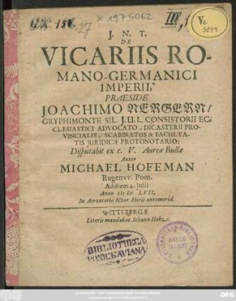 De Vicariis Romano-Germanici Imperii