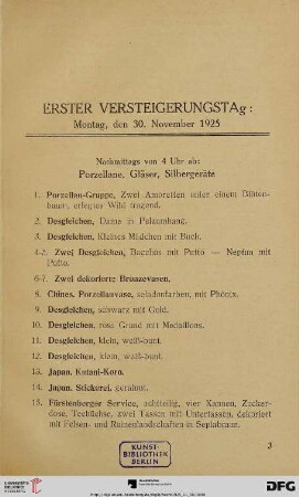 Erster Versteigerungstag (Nr. 1-422)