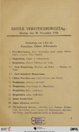 Erster Versteigerungstag (Nr. 1-422)