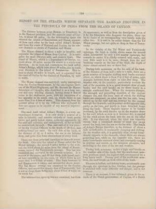 [XXI.] Report on the straits which separate the Ramnad province in the peninsula of India from the island of Ceylon