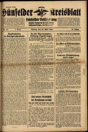 Erste Ausgabe vom Freitag, den 25. April 1941.