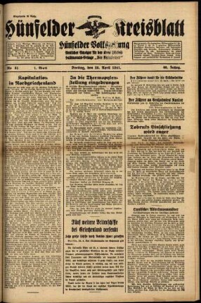 Erste Ausgabe vom Freitag, den 25. April 1941.