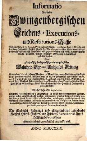 Informatio in der Zwingenbergischen Friedens-Executions, und restitutions-Sache