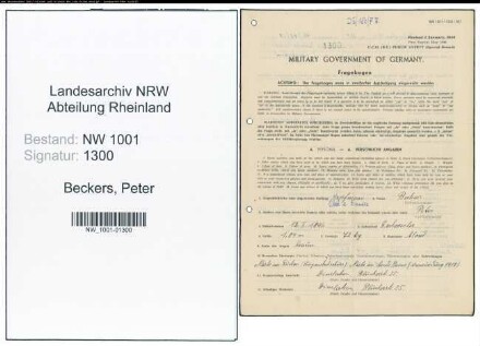 Entnazifizierung Peter Beckers, geb. 12.01.1896 (Kaufmann)
